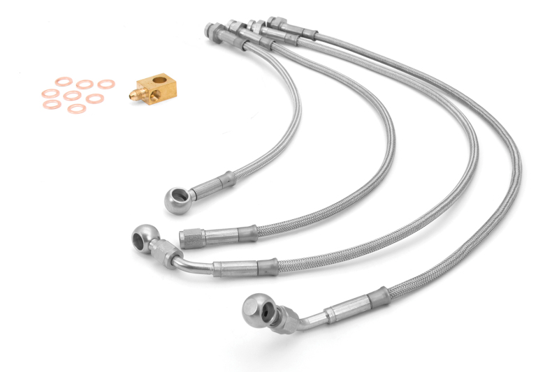 Jeep Wrangler JKU Brake Hose Kit - Front + Rear - Rugged Ridge - Braided Stainless Steel, 4 inches Longer - Stainless Steel - `07-`18